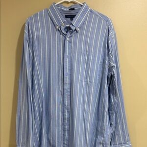 Tommy Hilfiger Blue and White Striped Button-Down Shirt